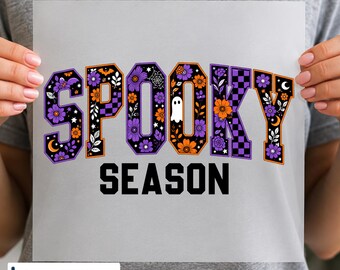 Spooky Floral DTF Transfer, Retro Halloween Flower Design, Ready to Press