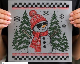 Black Snowman Christmas DTF Transfer, Retro Winter Snowman Design, Ready to Press