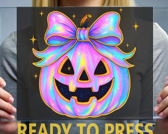 Iridescent Halloween Pumpkin DTF Transfer, Ghost Heat Press Decal
