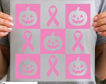 Breast Cancer Awareness Pumpkin DTF Transfer, Pink Ribbon Halloween, October Support Design Ready to Press