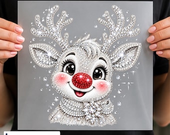 Glitter Effect Christmas Reindeer DTF Transfer, Bling Christmas Deer Sparkle Design, Ready to Press