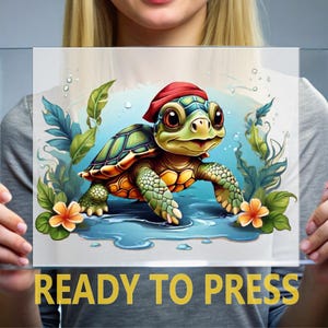 Sea Turtle Ready To Press, Funny Sea Turtle DTF Transfer, Trendy Summer Heat Transfer, With Tropical Flowers, Ocean Animal Ready to Press