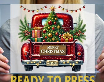 Vintage Red Truck Christmas DTF Transfer, Farmhouse Holiday Heat Press
