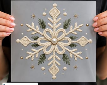 Crochet Effect Snowflake DTF Transfer, Faux Yarn Christmas Winter Decal, Ready to Press