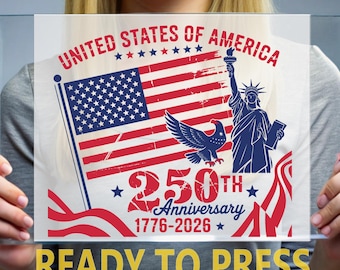 Retro United States 250th Anniversary DTF Transfer, Eagle and Statue of Liberty Ready to Press