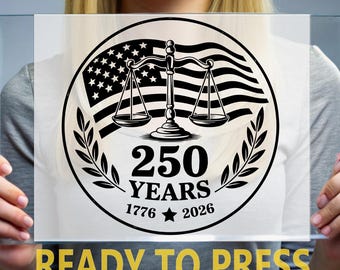 Patriotic Scales of Justice DTF Transfer, 250 Years America Design Ready to Press