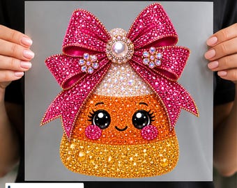 Rhinestone Candy Corn DTF Transfer, Coquette Halloween Bow, Sparkle Fall Design, Ready to Press