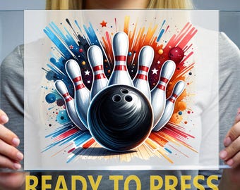 Bowling DTF Transfer: Strike Bowling Graphic, Ball & Pins Ready to Press