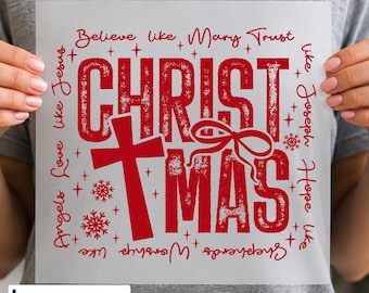 Christian Christmas DTF Transfer, Believe Like Mary Religious Holiday Design Ready to Press