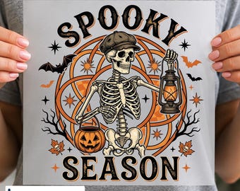 Spooky Season DTF Transfer, Vintage Skeleton Pumpkin Halloween Design, Retro Halloween Graphic, Ready to Press