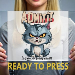 Admit It Life Would Be Boring Without Me DTF Transfer, Funny Grumpy Cat Design, Ready to Press