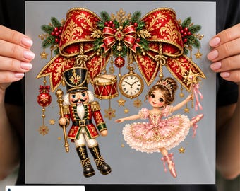Vintage Coquette Nutcracker Ballet DTF Transfer, Christmas Ballerina & Toy Soldier Design, Ready to Press