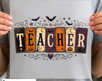 Spooky Teacher Halloween DTF Transfer, Retro Halloween Teacher Design, Ready to Press