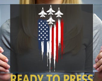 Patriotic Fighter Jet DTF Transfer, American Flag Design, Ready to Press