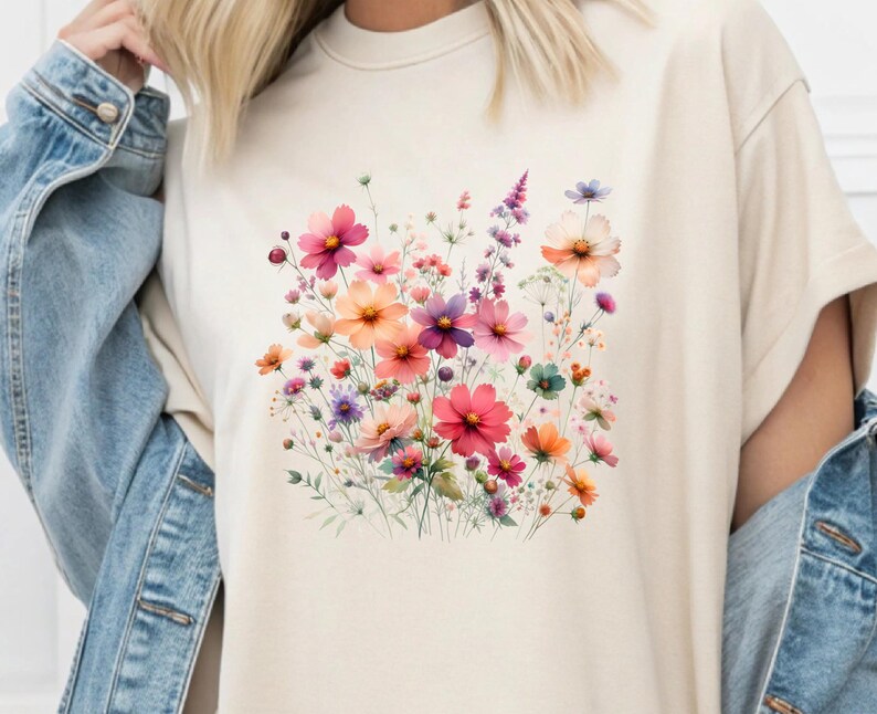 Wildflower DTF Transfer, Floral Heat Transfer Design, Botanical Shirt ...