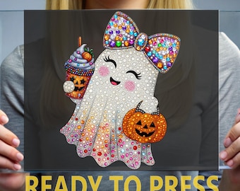 Preppy Rhinestone Ghost, Halloween Bling DTF Transfer