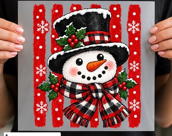 Snowman Christmas Polka Dots DTF Transfer, Rustic Winter Holiday Design Ready to Press