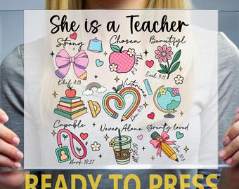 She is Teacher DTF Transfers, Christian Teacher Shirt Design, Ready to Press