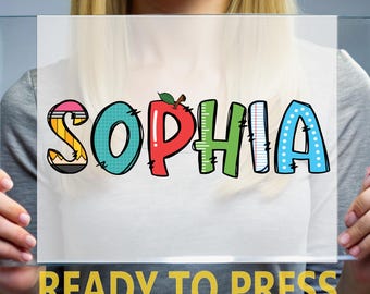 Custom Name DTF Transfer, Back to School Teacher Alphabet Design Ready to Press