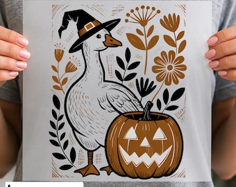 Funny Halloween Goose DTF Transfer, Witch Goose PNG, Cute Fall Graphic, Ready to Press