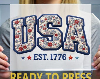 Floral USA Est 1776 DTF Transfer, Coguette Style 4th of July Ready to Press