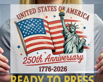 Vintage Statue of Liberty DTF Transfer, Distress American Flag Ready to Press