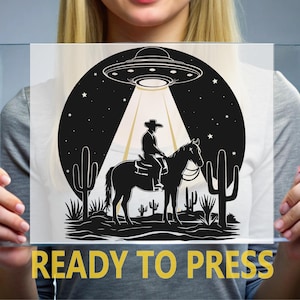 Ufo Western Ready To Press, Rodeo Girl DTF Transfers, Western Cowgirl Heat Press, Cowboy For Press, Cowgirl Full Color, Country Western DTF