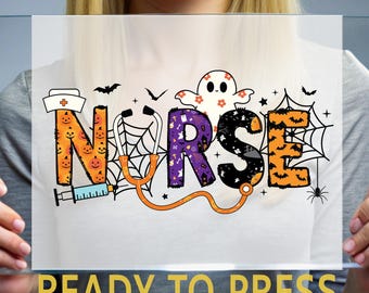 Infirmière Halloween prêt à presser, infirmière fantasmagorique Halloween transferts DTF, école d'infirmières Halloween prêt à presser, infirmière fantôme presse à chaud
