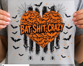 Bat Shit Crazy Halloween DTF Transfer, Funny Bat Pumpkin Shirt Design, Spooky Fall Ready to Press