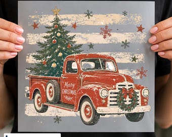 Vintage Christmas Truck DTF Transfer, Retro Holiday Pickup Design, Ready to Press