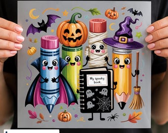 Cute Halloween School Supplies DTF Transfer, Spooky Pencil Pumpkin Design, Teacher Halloween Ready to Press