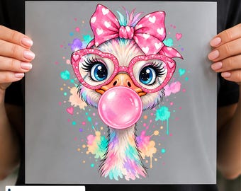 Funny Ostrich DTF Transfer, Bubblegum Animal Pink Bow Design Ready to Press