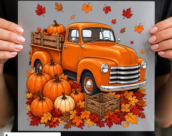 Pumpkin Truck DTF Transfer, Vintage Fall Harvest Truck Design, Autumn Patch Graphic, Ready to Press