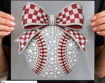 Glitter Effect Baseball Bow DTF Transfer, Baseball Mom Design, Sparkle Sports Graphic, Ready to Press
