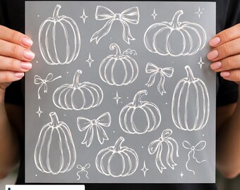 Pumpkin Line Art DTF Transfer, Coquette Bow Halloween, Minimal Fall Pumpkin Outline, Ready to Press