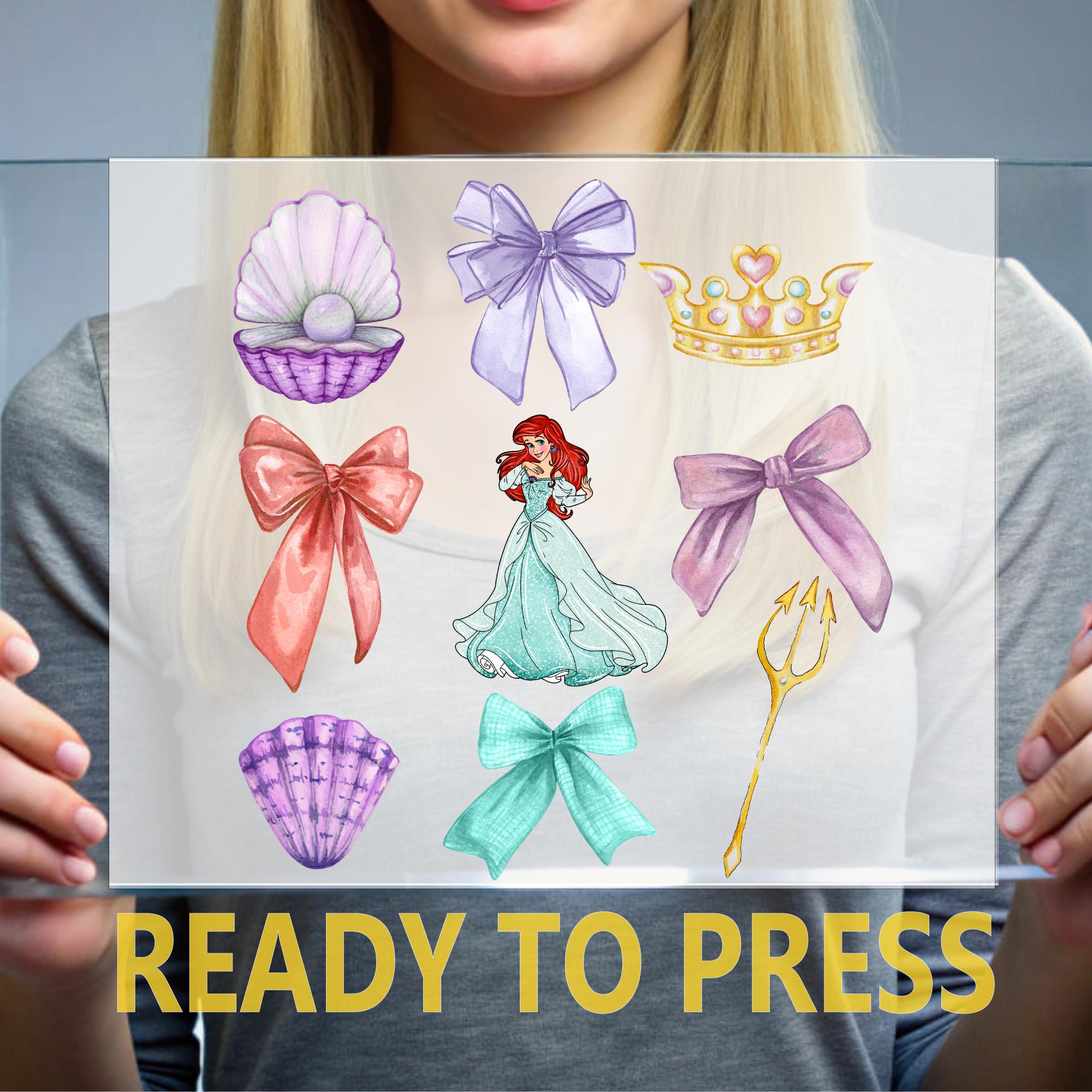 Princess Ariel DTF Transfer, Watercolor Disney Ready To Press, Disneyworld DTF Print, Heat Press DTF, Cold Peel Dtf, Full Color,High Quality