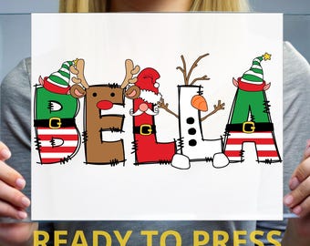 Personalized Christmas Name DTF Transfer, Custom Christmas Shirt Design, Christmas Sublimation Ready to Press