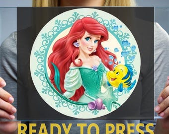 Disney Ariel Ready To Press, Princess Ariel Ready For Press, Flower Heat Press, Mermaid Matching Full Color, Ariel Portrait DTF Transfer