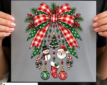 Christmas Charms DTF Transfer, Buffalo Plaid Bow Holiday Decor Design, Ready to Press