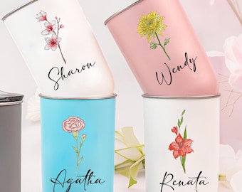 Personalized Birth flower Tumbler,Custom Insulated Coffee Tumbler,Bridesmaid Travel Mugs,Stainless Steel Tumblers,Wedding Party Gift For Her
