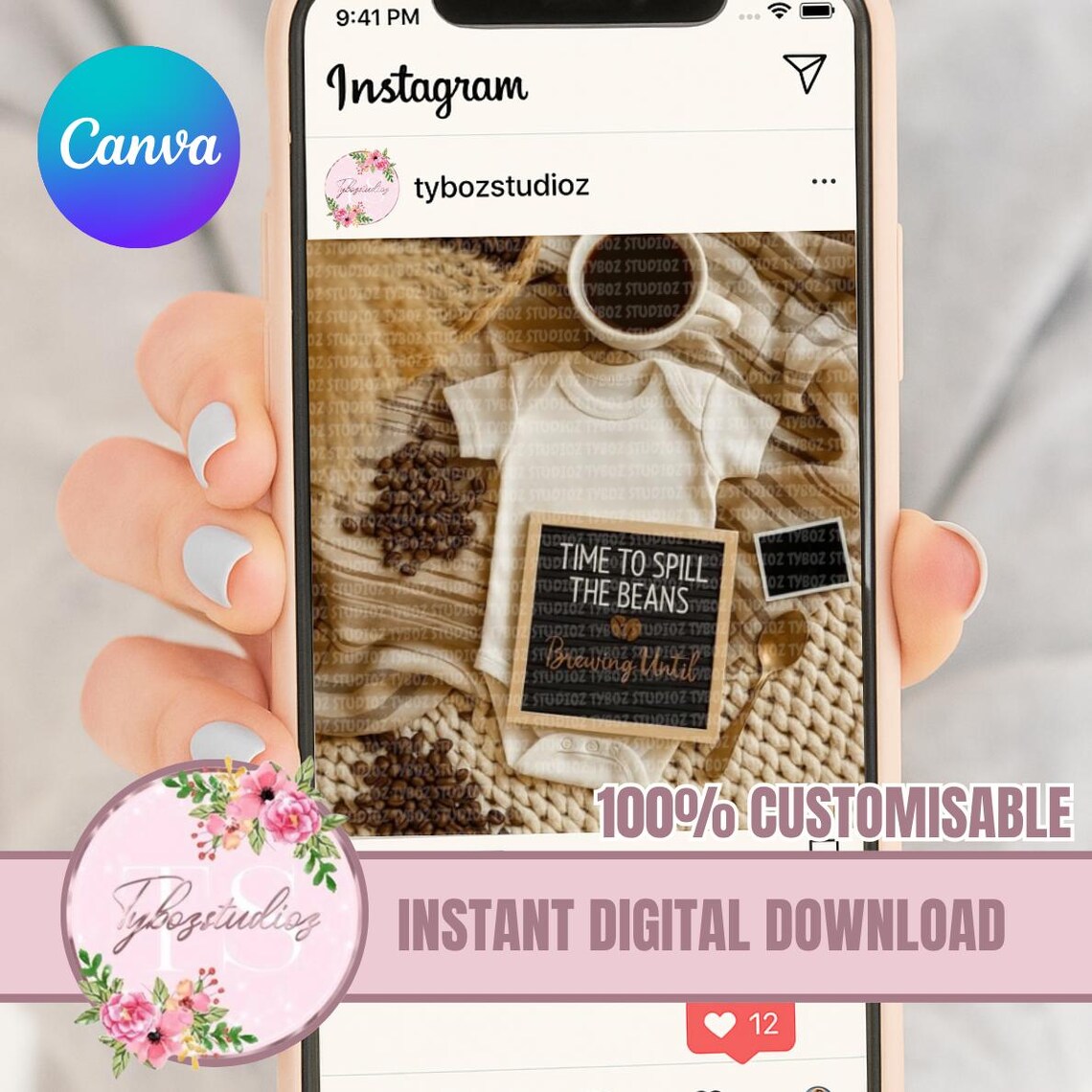 Editable Pregnancy Announcement Template Social Media Reveal (digital
