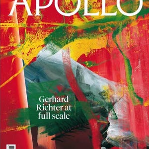 Può includere: Copertina della rivista Apollo, gennaio 2020, con arte astratta in rosso, giallo, verde e grigio. Il titolo "APOLLO" è in bianco. L'articolo di copertina è "Gerhard Richter su scala reale".