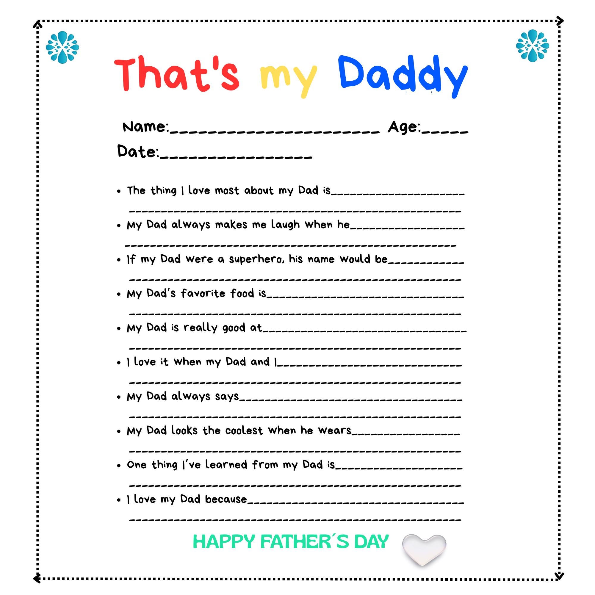 All About My Dad Father’s Day Questionnaire PDF - Instant Download ...