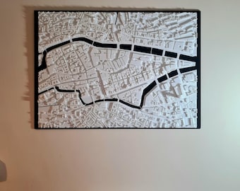 Arte mural minimalista en 3D de la ciudad de Cork Mapa 3D de la ciudad de Cork