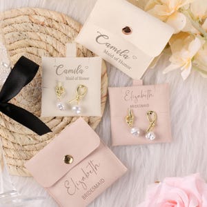 Bridesmaid Pearl Knot Earrings,Bridesmaid Jewelry Pouch,Bridesmaid Earrings 18k Gold Plated,Bridesmaid Gifts Earrings,Maid of Honor Jewelry