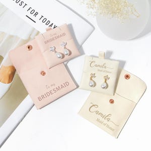 Bridesmaid Earrings 18k Gold Plated,Pearl Knot Earrings,Maid of Honor Jewelry Bridesmaid Gifts Earrings,Bridesmaid Jewelry Pouch,Bridal Gift