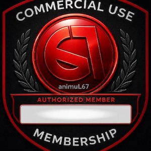 May include: A black and red membership badge with the words "COMMERCIAL USE" and "MEMBERSHIP" in white. The center features a red emblem with the letters "G1" and the text "AUTHORIZED MEMBER".