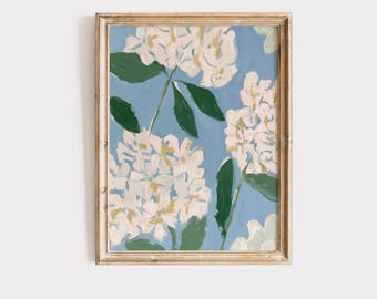 Modern Southern Floral Wall Art Feminine Botanical Decor Painting White Hydrangea Flower Wall Art Digital Download Feminine Blue Green Decor