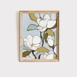 Modern Southern Floral Wall Art Magnolia Botanical Decor Pastel Pink Magnolia Flower Wall Art Instant Download Feminine Neutral Green Decor