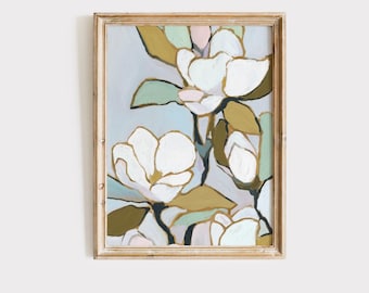 Moderne südliche Florale Wand Kunst Magnolie botanische Dekor Pastell rosa Magnolie Blume Wand Kunst Instant Download feminine neutral grün Dekor